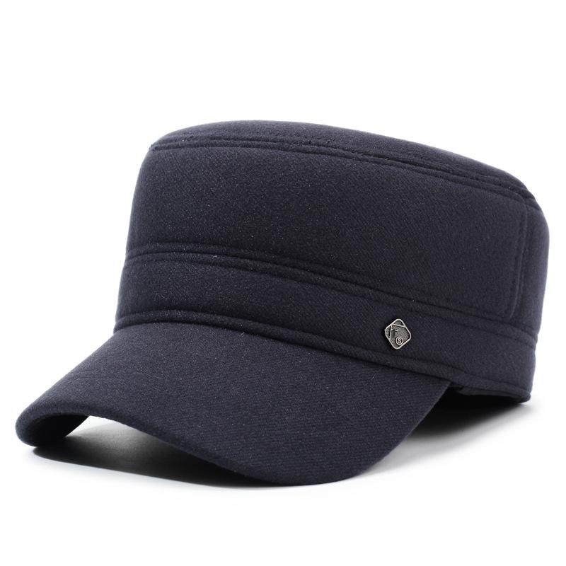 Winter Thick Cold-Proof Middle-Aged and Elderly Outdoor Flat Top Cotton Cap Men's Letter Label Ear Protection Warm Wool Duck Cap