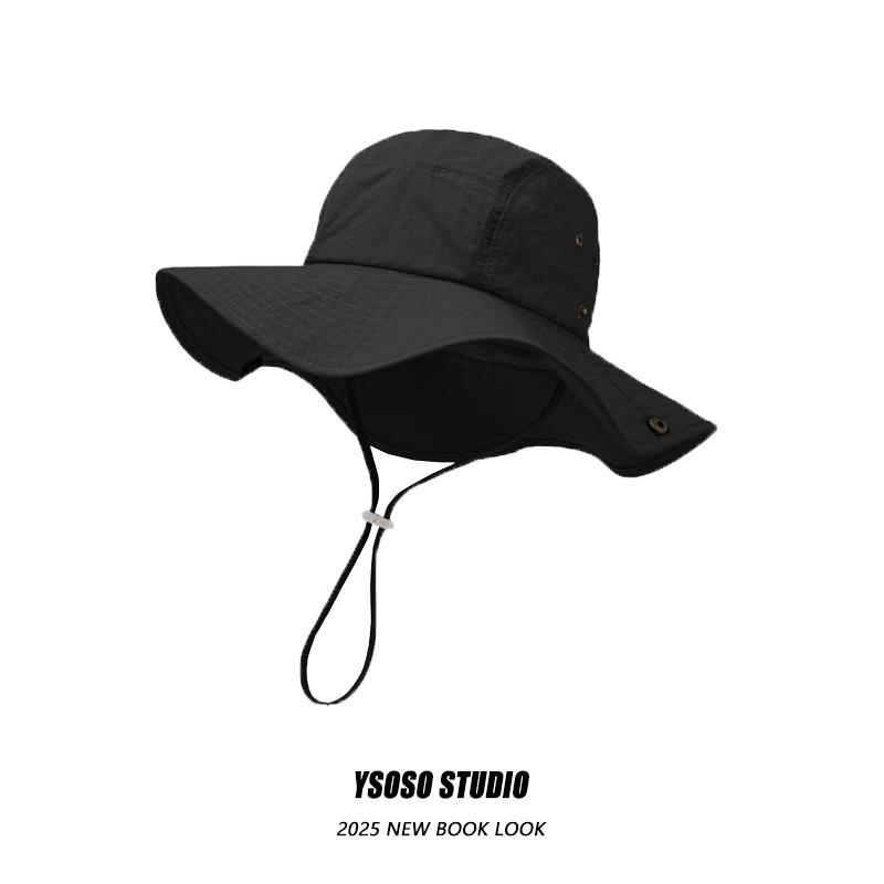 Quick-Dry Solid Color Fisherman Hat Women Sun Protection Wide Brim Outdoor Hiking Fishing Cap Quick-Dry Hiking Fisherman Hat - Black