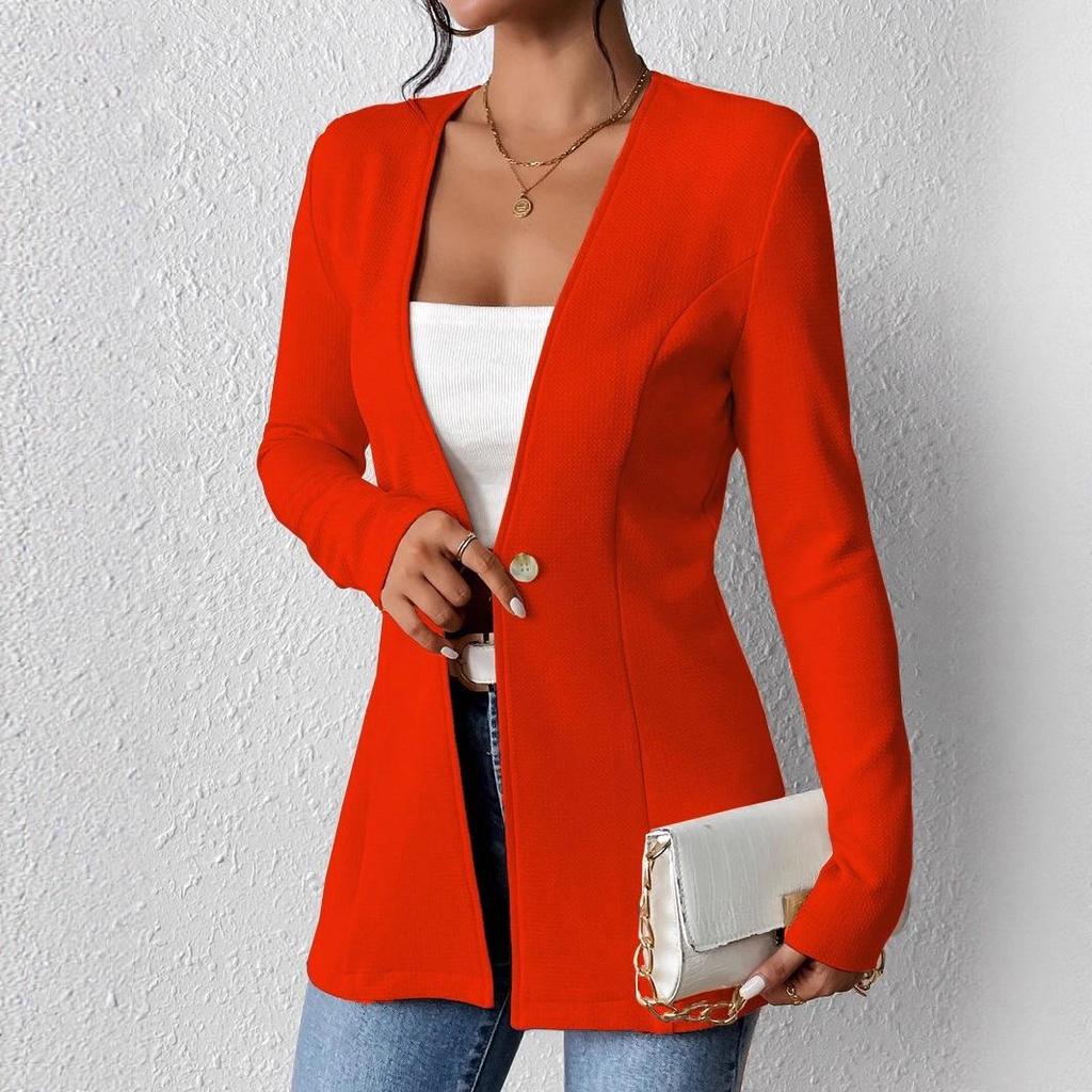2025 European & American Korean V-neck Long Sleeve Solid Color Blazer