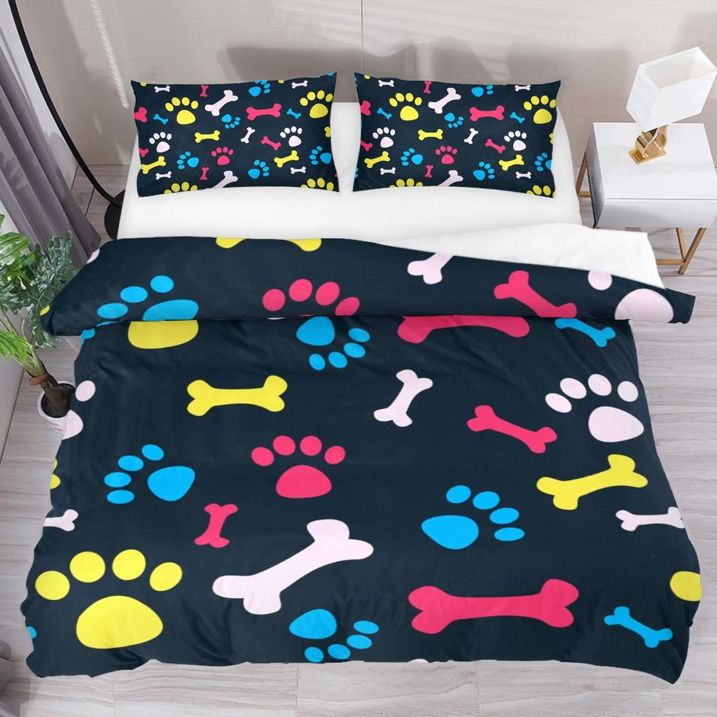 Dog Lover Duvet Cover Hand Drawn Paw Print Doodles Circular Pattern Drawing Style Animals Bedroom Decorations Coral Turquoise
