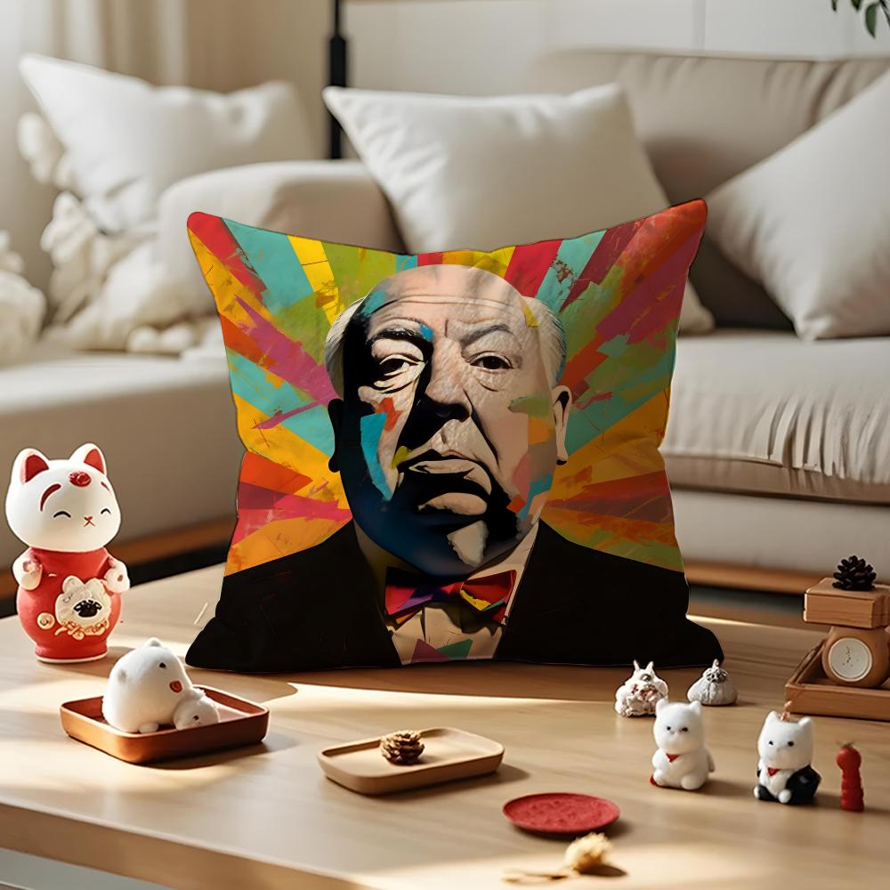 Alfred Hitchcock Cushion Cover Anti-dustmite Pillowcase Invisible Zipper Silky Short Plush Sofa Cushion Cover