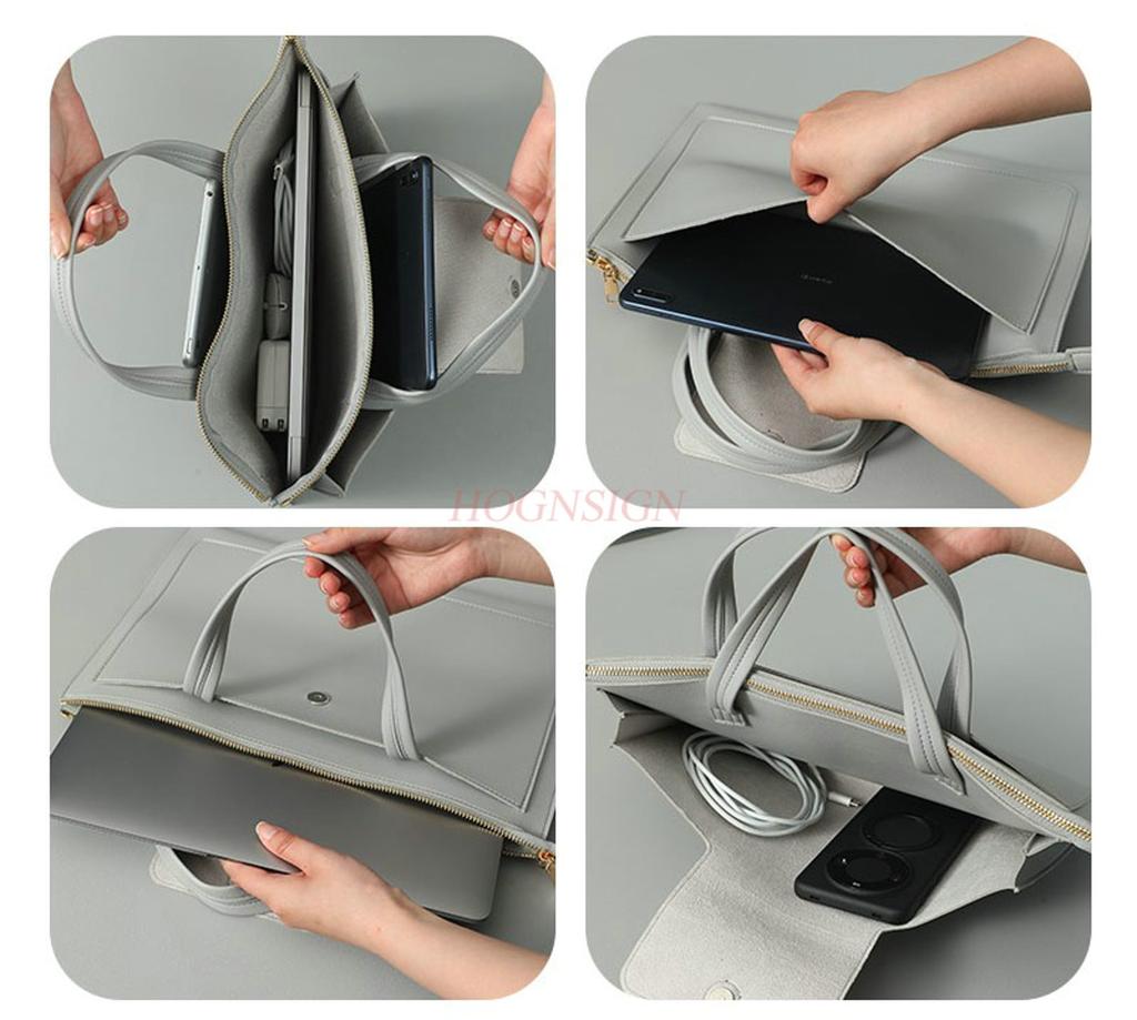 1pcs Customized Leather File Bag with Large Capacity, Thick Hand-held Zipper, Simple Laptop Bag, Storage and Data Bag