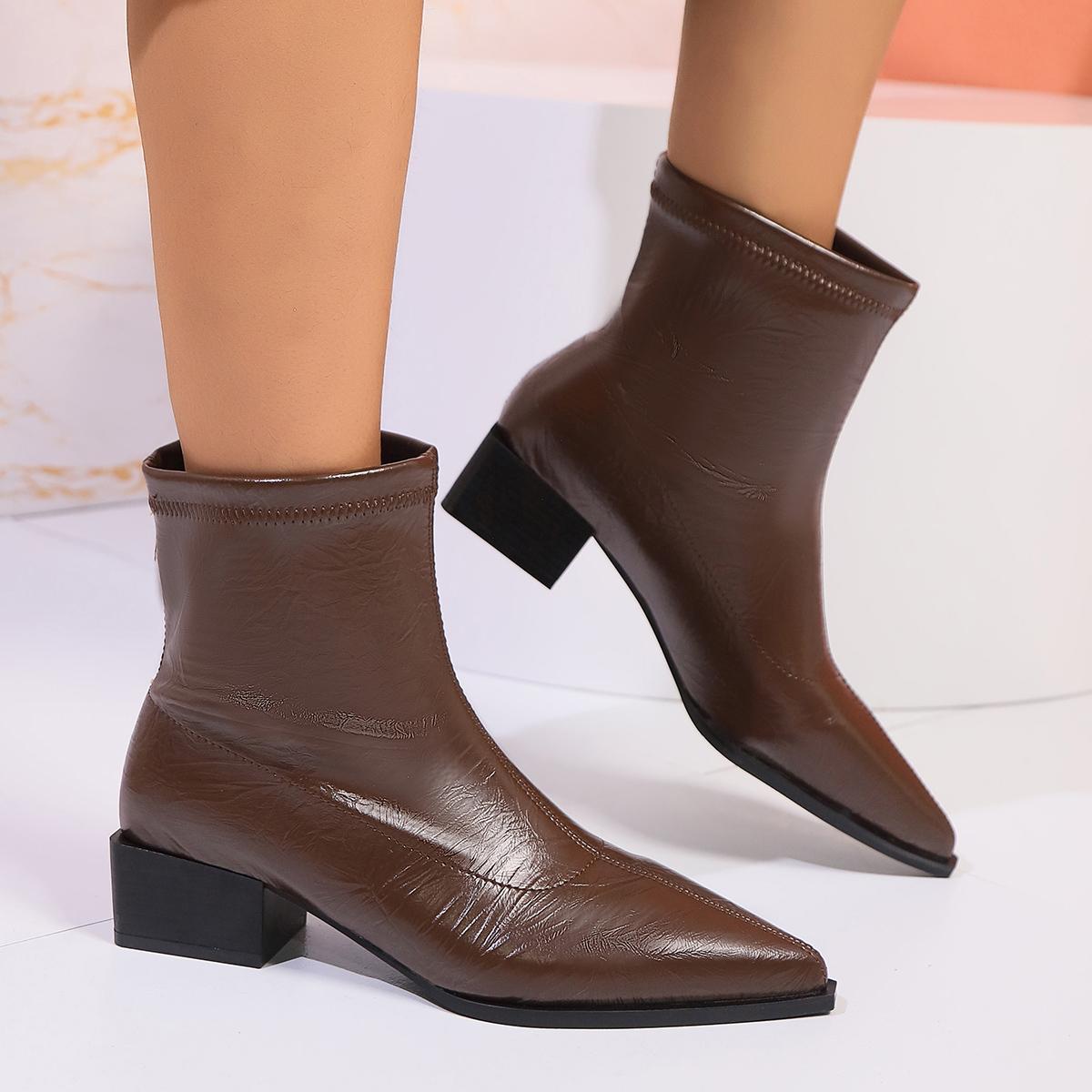 

New Popular Autumn Women Ankle Boots Shoes Fashion Pointed Toe Ladies Short Boot Square Low Heels Casual Winter Women s Footwear 40 коричневый