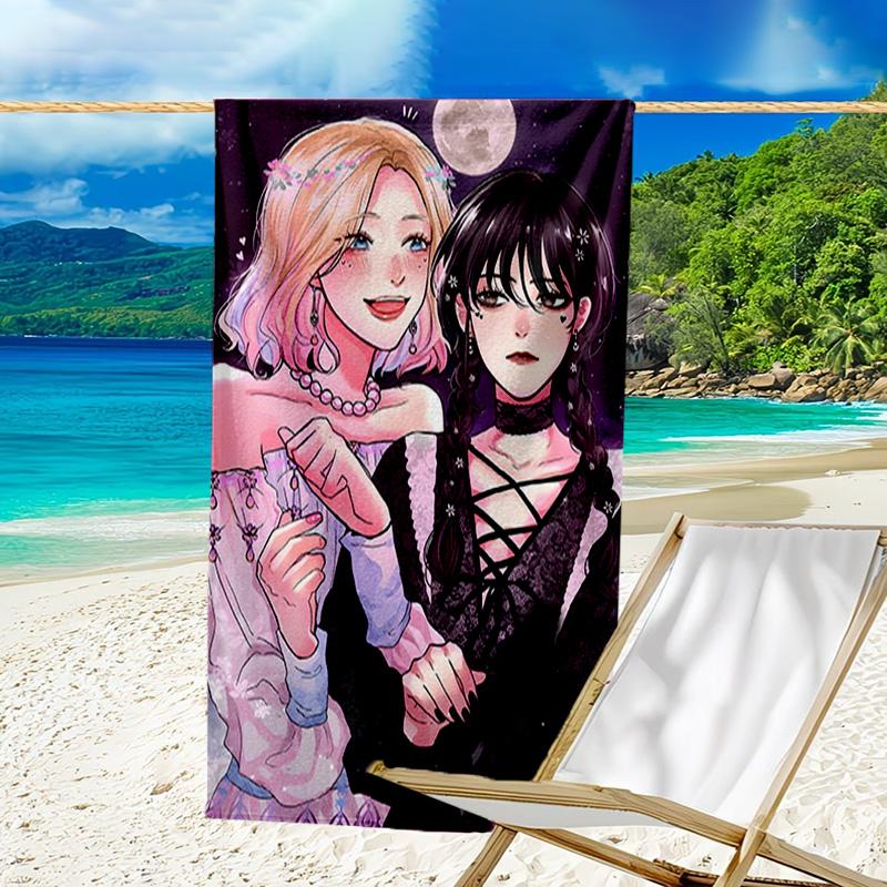 1pc Addams Family Wednesday6 Beach Towel, Sports Cape, Beach and Seaside Swimming Pool Equipment, Fashion Pattern, Rectangular, Travel Essentials