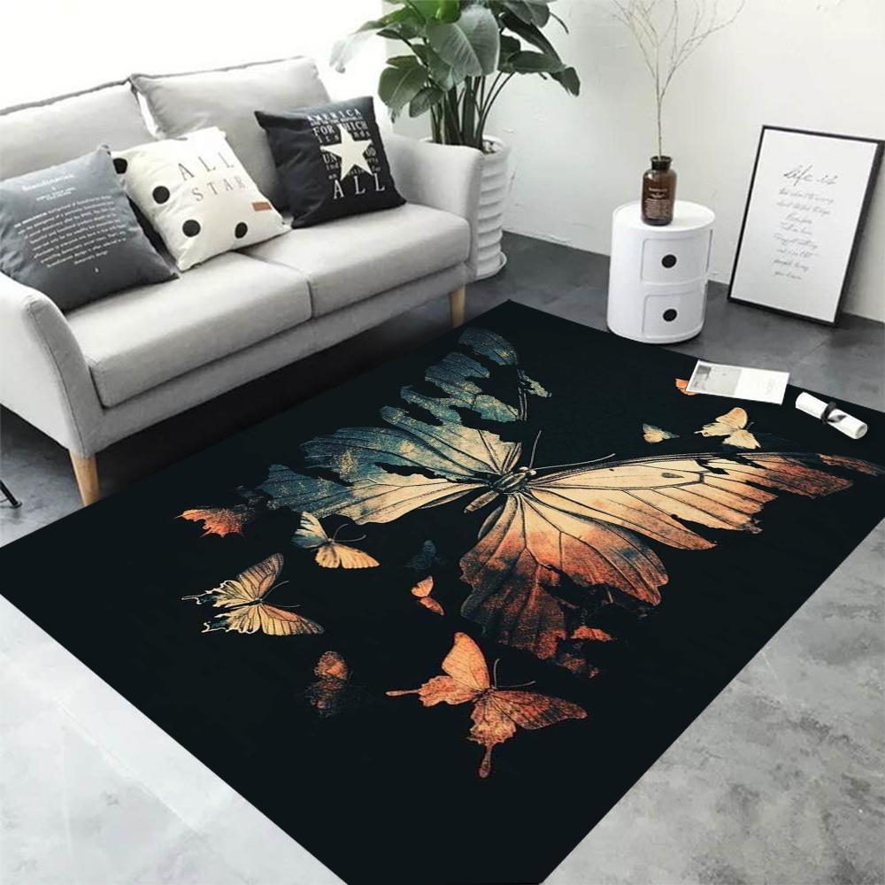 Vintage Dark Butterfly Pattern Carpet 3D Butterfly Living Room Bedroom Corridor Rug Washroom Floor Mat Bedroom Decor Gift