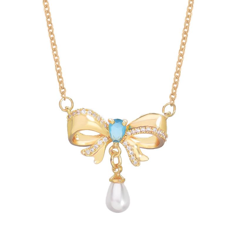 Tassel Pearl Bow Necklace Women'S Light Luxury Simple Versatile Pendant Accessories Gifts For Friends