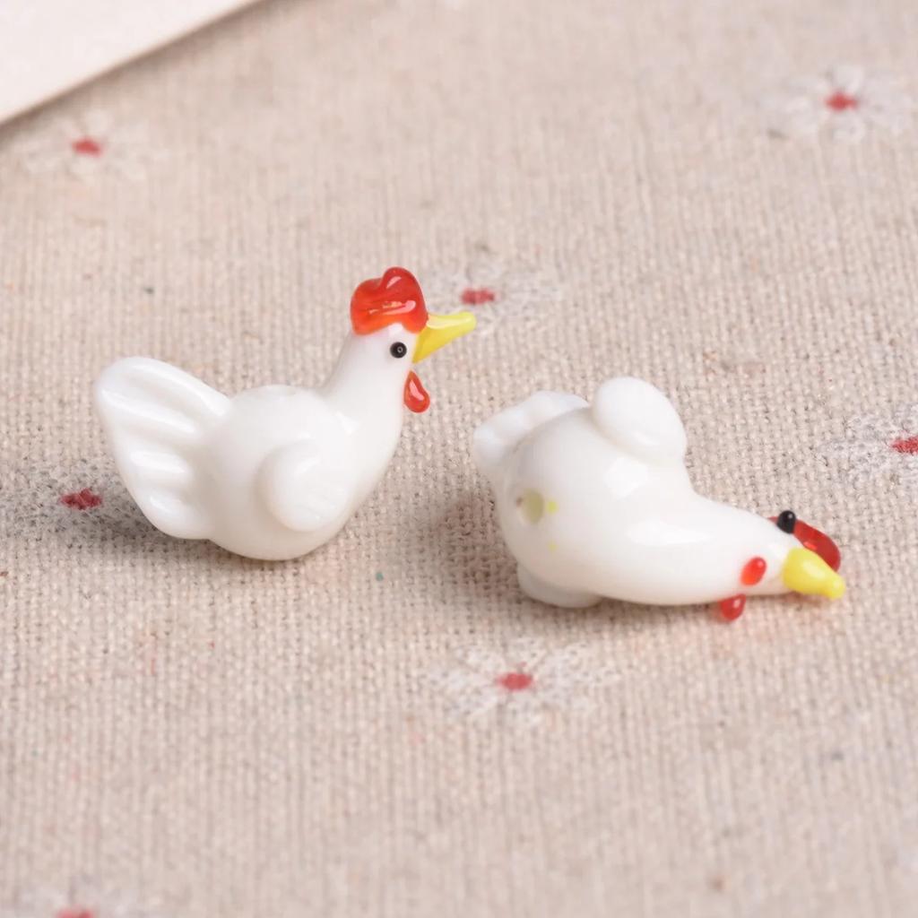 2pcs Cock Rooster Hen Shape Handmade Lampwork Glass Loose Beads For Jewelry Making Accessories DIY Crafts Findings