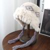 South Korea's new autumn and winter rabbit hair cold-proof wool hat women's warm ear protection straps plush knitted hat
