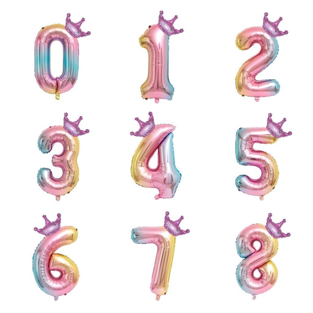40-inch Gradient Crown Number Balloon for Children's Birthday Decorations - Aluminum Film Balloon