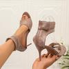 Sexy Khaki Spitze Super High Heels Kleidsandalen Markendesigner Blockabsatz Schuhe Spitzschuh Knöchelriemen Sandalen Damen Sommer