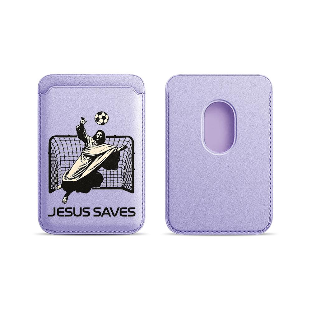 

Funny Jesus Soccer Goalkeeper Leather Phone Wallet Case For Magsafe Magnetic Card Holder Slim Back Pocket Durable Cover