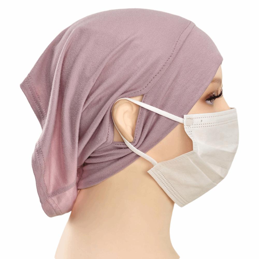 

Silky Cotton Tube Hat Solid Color Chemotherapy Cap Inner Scarf Headcover Muslim Women рожевий