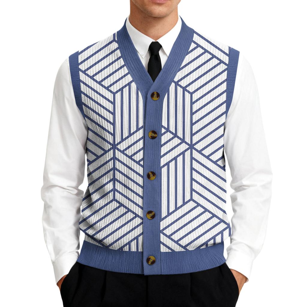 Vestă Cardigan Tricotată fără Mâneci cu Gât în V pentru Bărbați