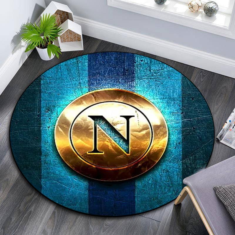 Tappeto Rotondo Stampato SSC Napoli, Tappeto Circolare Antiscivolo Lavabile per Soggiorno Camera da Letto Sala Giochi, Decorazione per Tifosi Sportivi, Regalo per Feste Compleanni