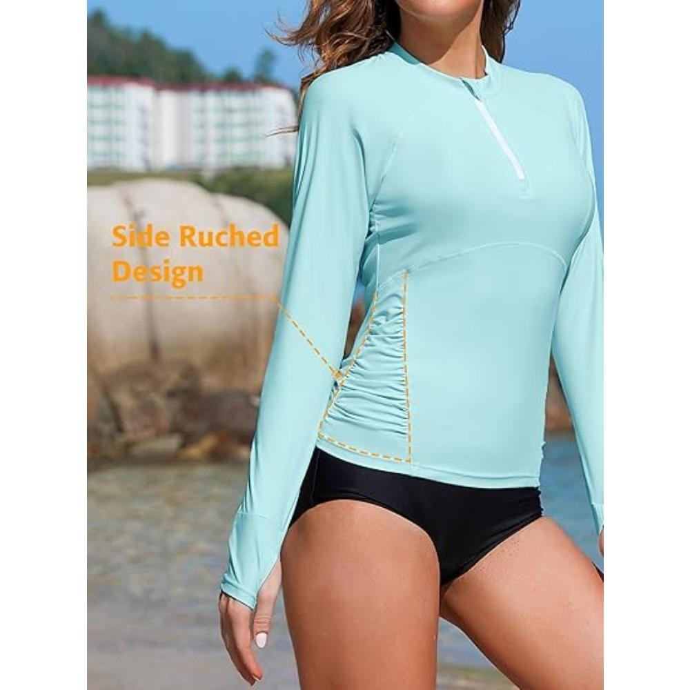 CHARMLEAKS Damen Rashguard Langarm Badeanzüge UV UPF 50+ Reißverschluss Schwimmshirt Schnelltrocknende Sonnenshirts