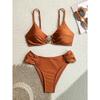 Sexy Pleate High Waist Bikini Set 2026 Women Orange Metal Buckle Push Up Two Piece Swimsuit Beach Bathing Suit Holiday Swimwear