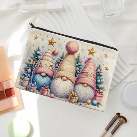 baizihuahu Cosmetic Storage Bag, with Black Zipper Smooth Opening, Thick Wear-Resistant Canvas Pouch, Christmas Pattern Printed Multipurpose