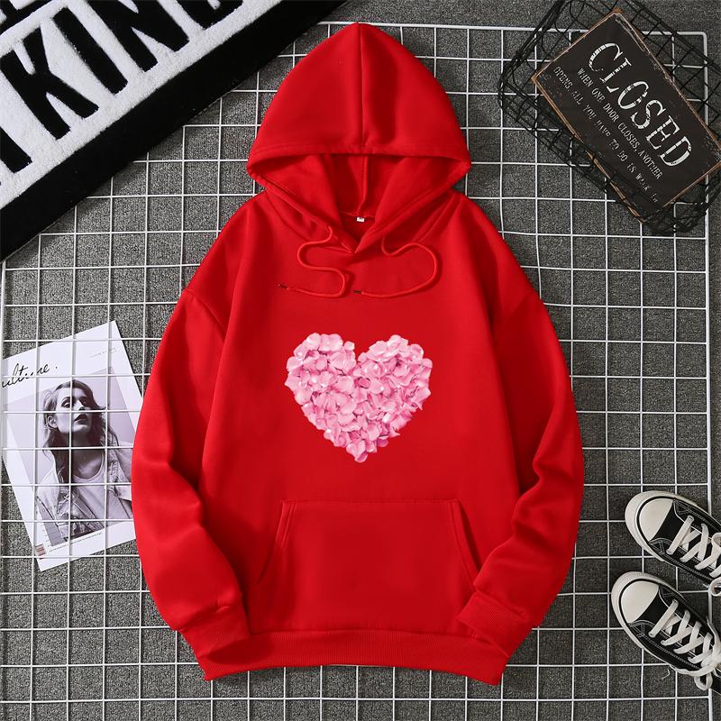 Heart Shape Print Graphic Hoodies Cute Clothing Fashion Loose Pullover Sweatshirt Casual Girl Hoody Tops