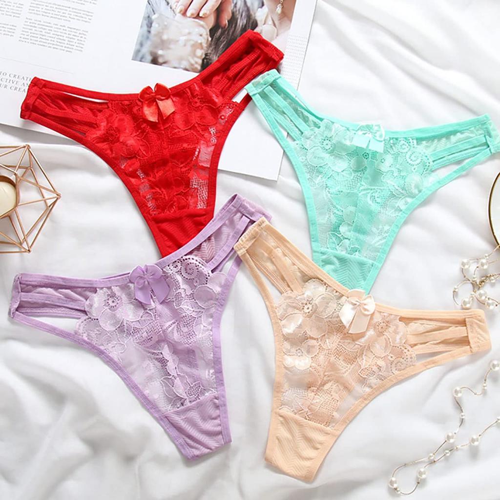 WHITE FANG Panties with Sexy TT220 Women's T-Back See-Through Ribbon, Lingerie, (Purple)
