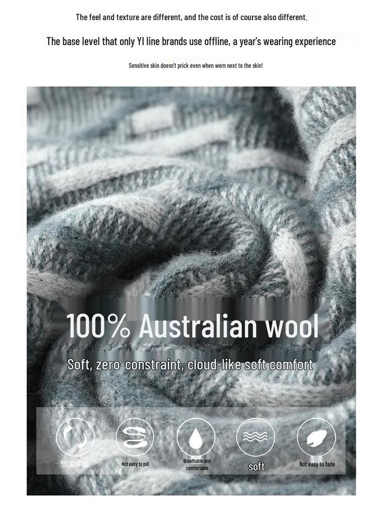 2025 Men’s Autumn/Winter Loose Fit Wool Sweater - Round Neck, Color Block, Plus Size Jacquard Pullover