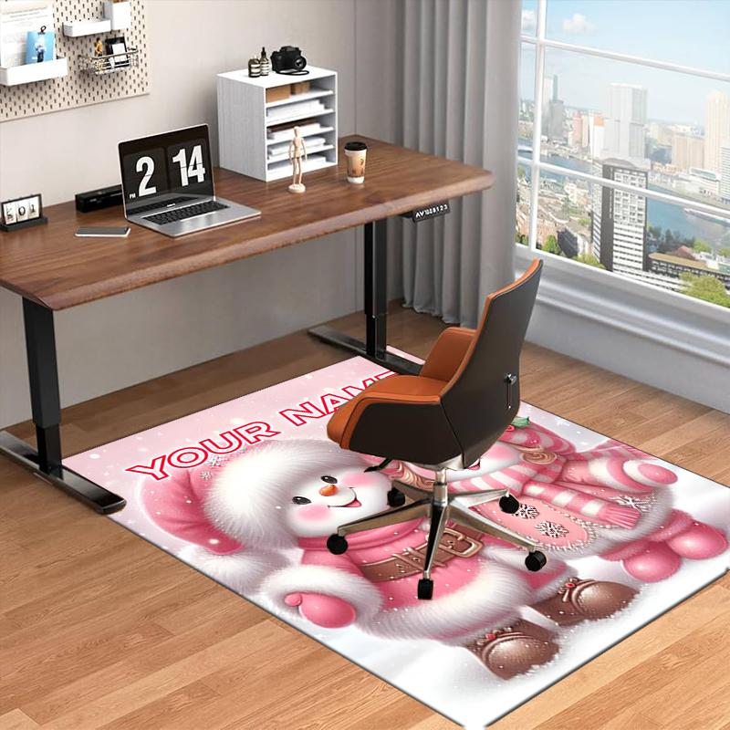 1PC Custom Name Snowman Couple In Pink Winter Hats Theme Floor Mat Ideal for Living Room, Game Rooms, Office, Bedroom,Floor Mat Playful Design119