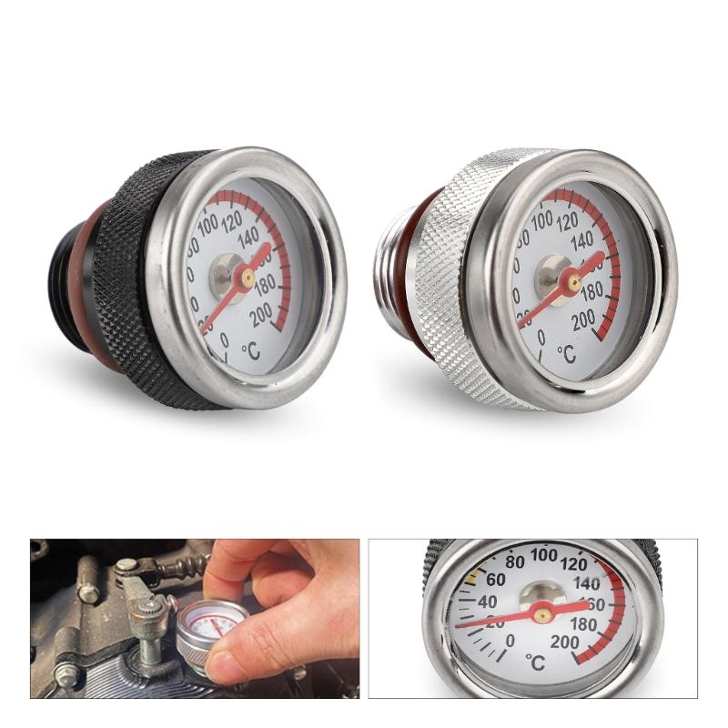 Motorcycle Fuel Tank Caps With Oil Temperature Gauge 0-200℃ Pointers Dial Meter M20 X 1.5 Black/Silver Gauge