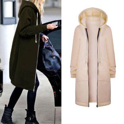 Dámské zateplené mikiny s kapucí na zip Dlouhý kabát Bunda Topy Outwear