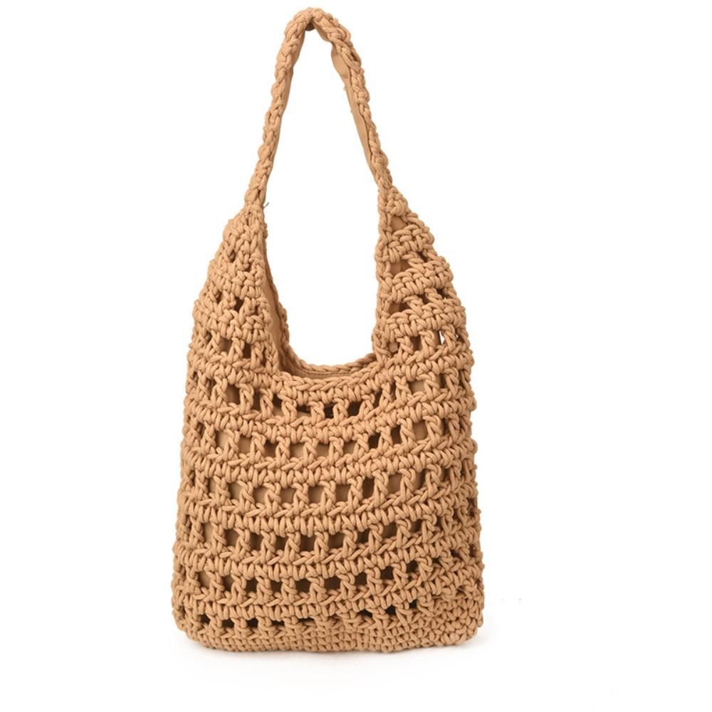 Braided Crochet Tote Bag Solid Color Beach Bag Fashion Hollow Out Knitted Weave Bag  Daily