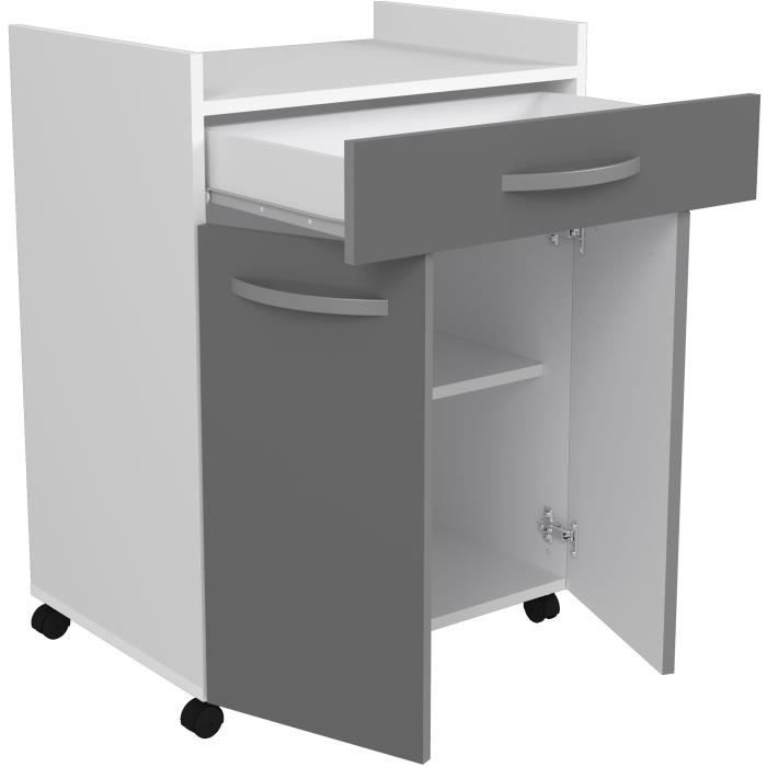 OSLO 60 Cm Serving Trolley - 1 Drawer and 1 Door - L 60 X D 44 X H 81 Cm - Glossy Grey Colour - EKIPA