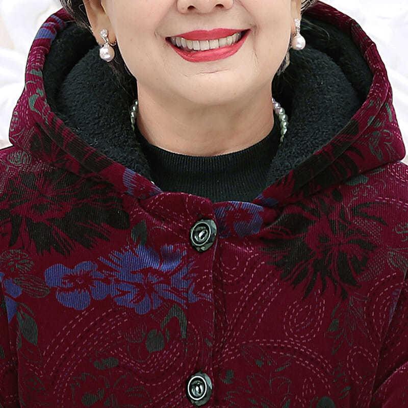 Elderly Women's Cotton-Padded Winter Jacket - Thickened Velvet Coat for 70-Year-Olds