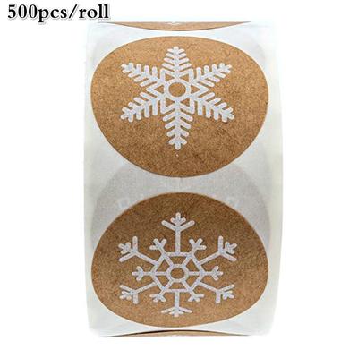 500 stuks/rol Ronde Kraft Kerststickers Sneeuwvlokken Sticker Enveloppezegelsticker