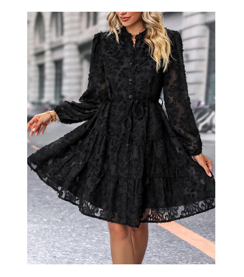 European and American Elegant Retro Lace Long Sleeve Dress - Multicolor Spring & Autumn Style