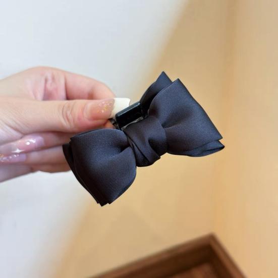 Women Hairpin Smooth Satin Bowknot Decor Anti-slip Teeth Hair Clip Side Bang Small Hair