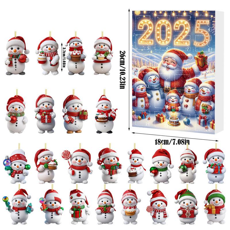 Christmas Advent Calendar 2D Flat Acrylic Snowman Countdown Calendar Xmas Tree Hanging Ornament New Year Kids Gift