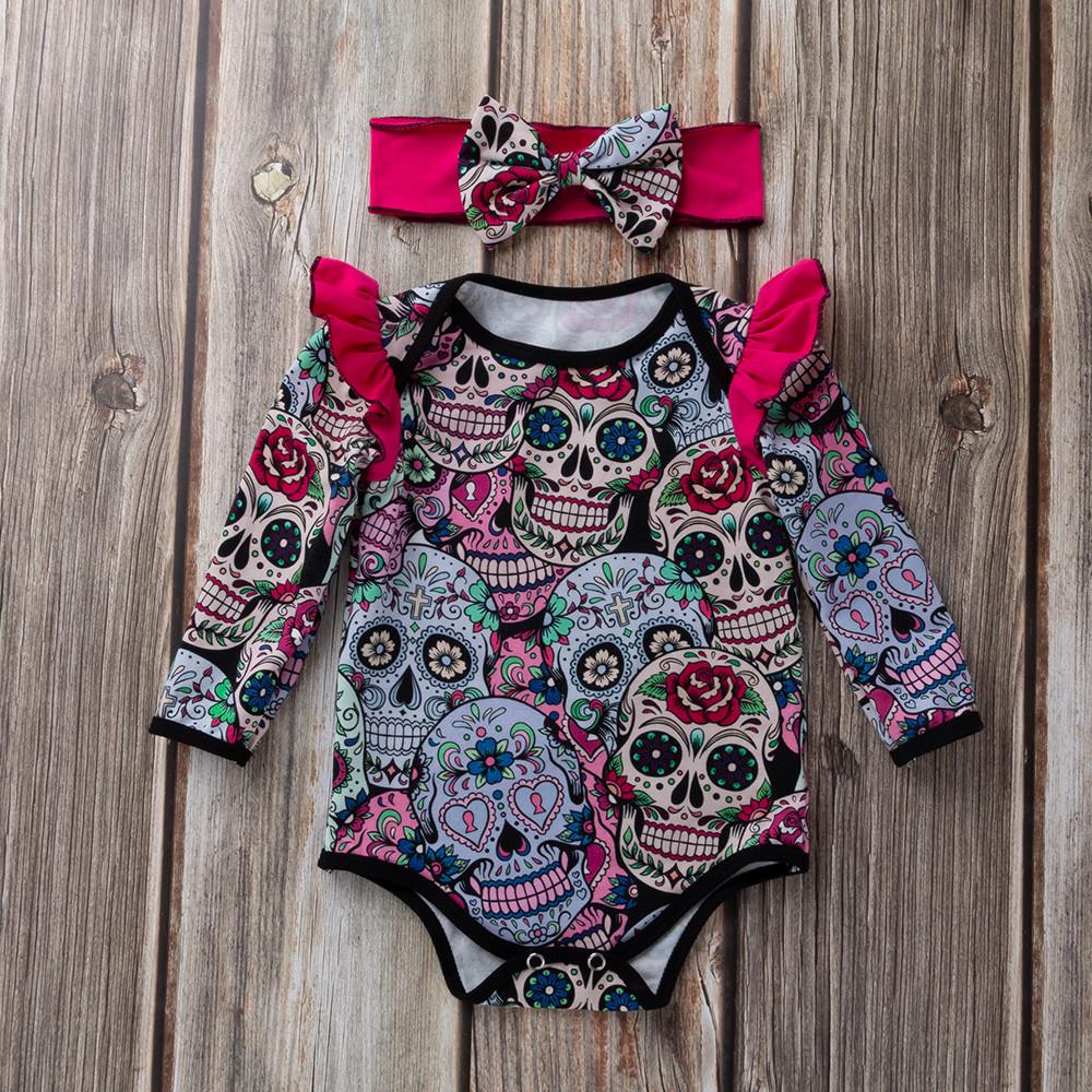Newborn Baby Girls Long Sleeve Halloween Cartoon  Romper Jumpsuit