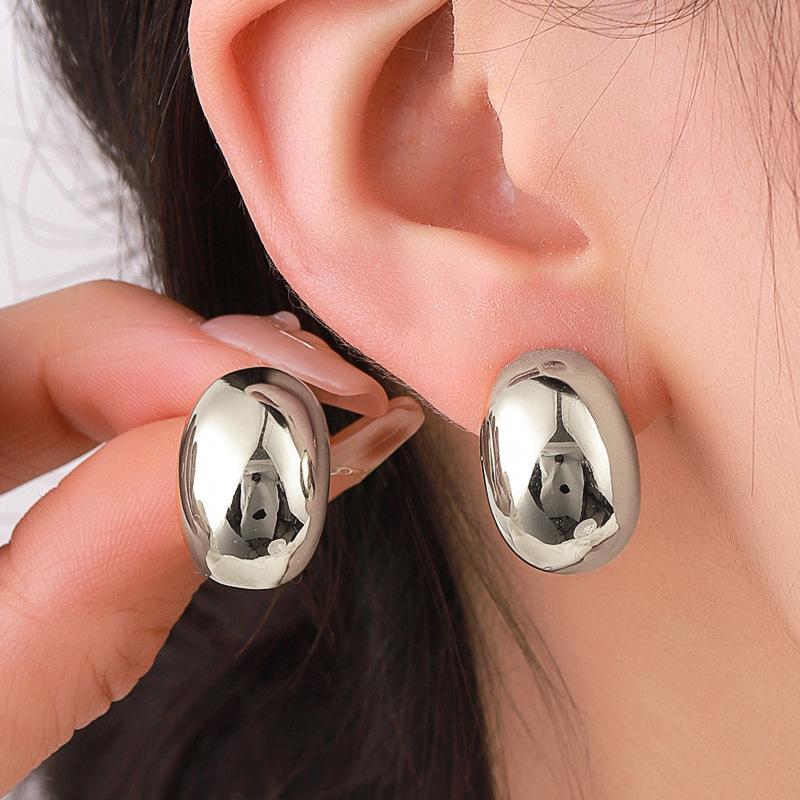 Smooth Arc Hemisphere Metal Stud Earring for Women Gold Color Geometry Ear Jewelry