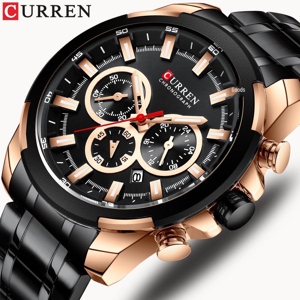 Curren 8361 Waterproof Quartz Men's Multi-Function Watch with Six-Hand Calendar