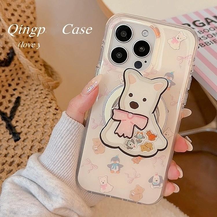 New IDM Large Hole Magnetic Suction Fun Cute Pet West Highland Stand for Apple 16promax Phone Case