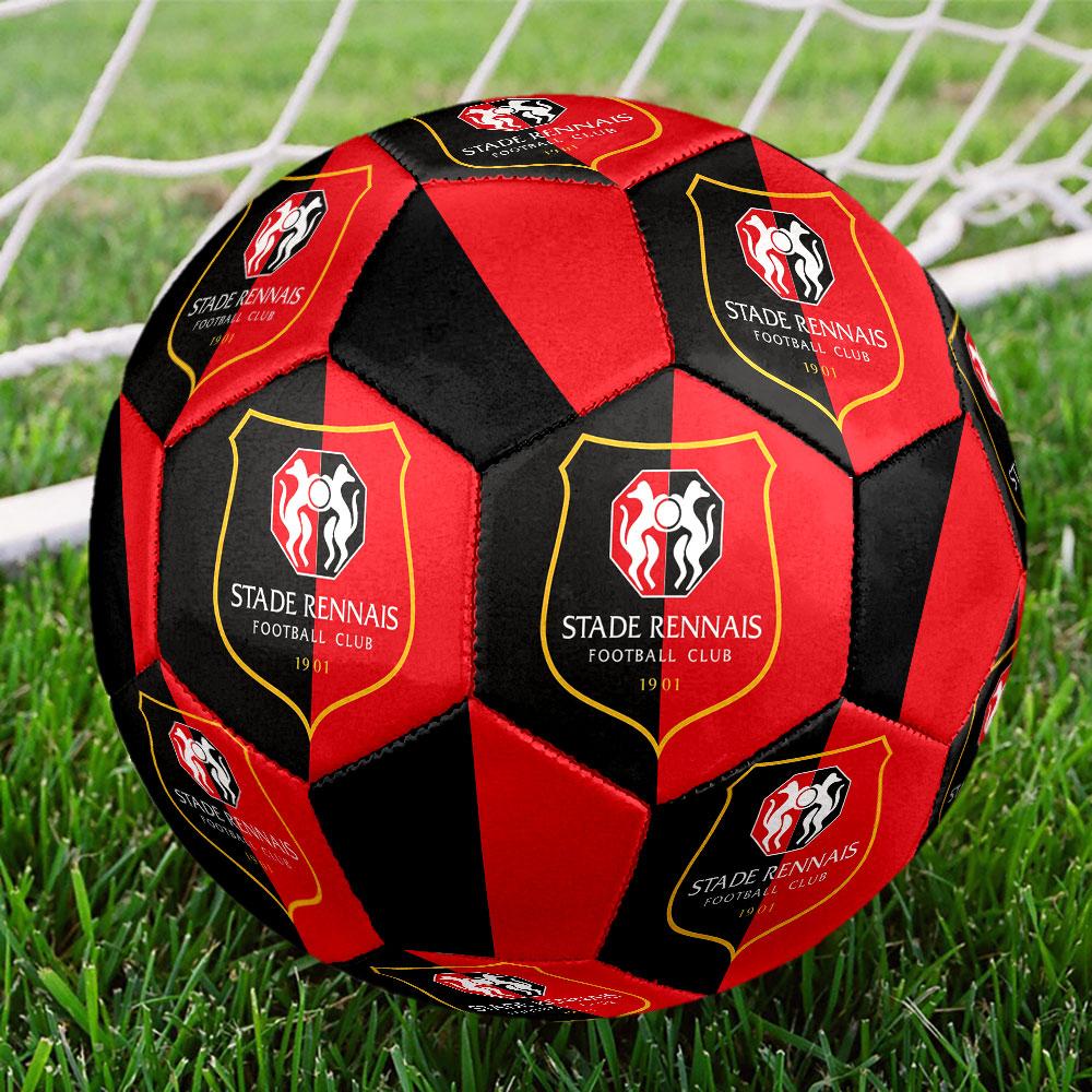 Stade Rennais FC Size 5 Soccer Ball, Machine-Stitched PVC, Durable & High Bounce, All Ages Fit, fan merchandise, matches & outdoor use.