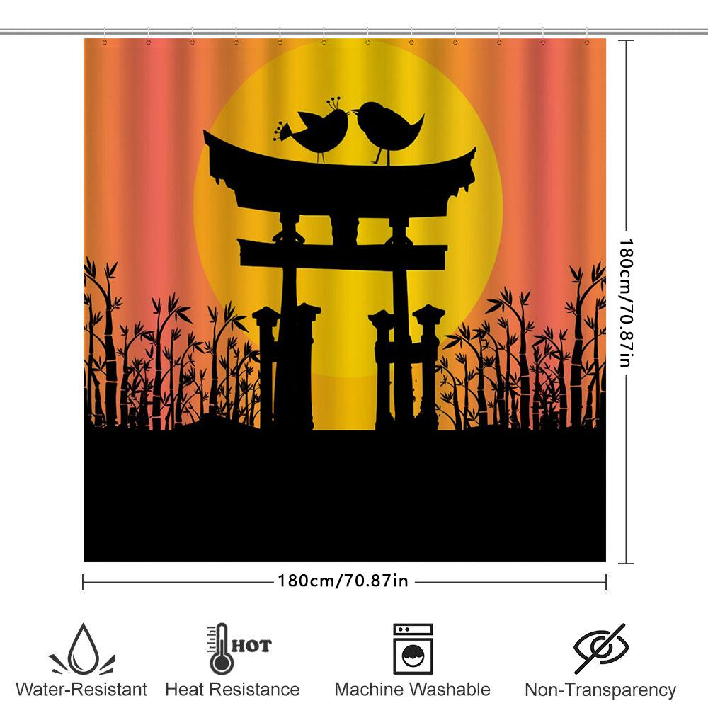 Vibrant Sunset Bamboo Torii Shower Curtain Unique Bathroom Decor for Modern Living Space