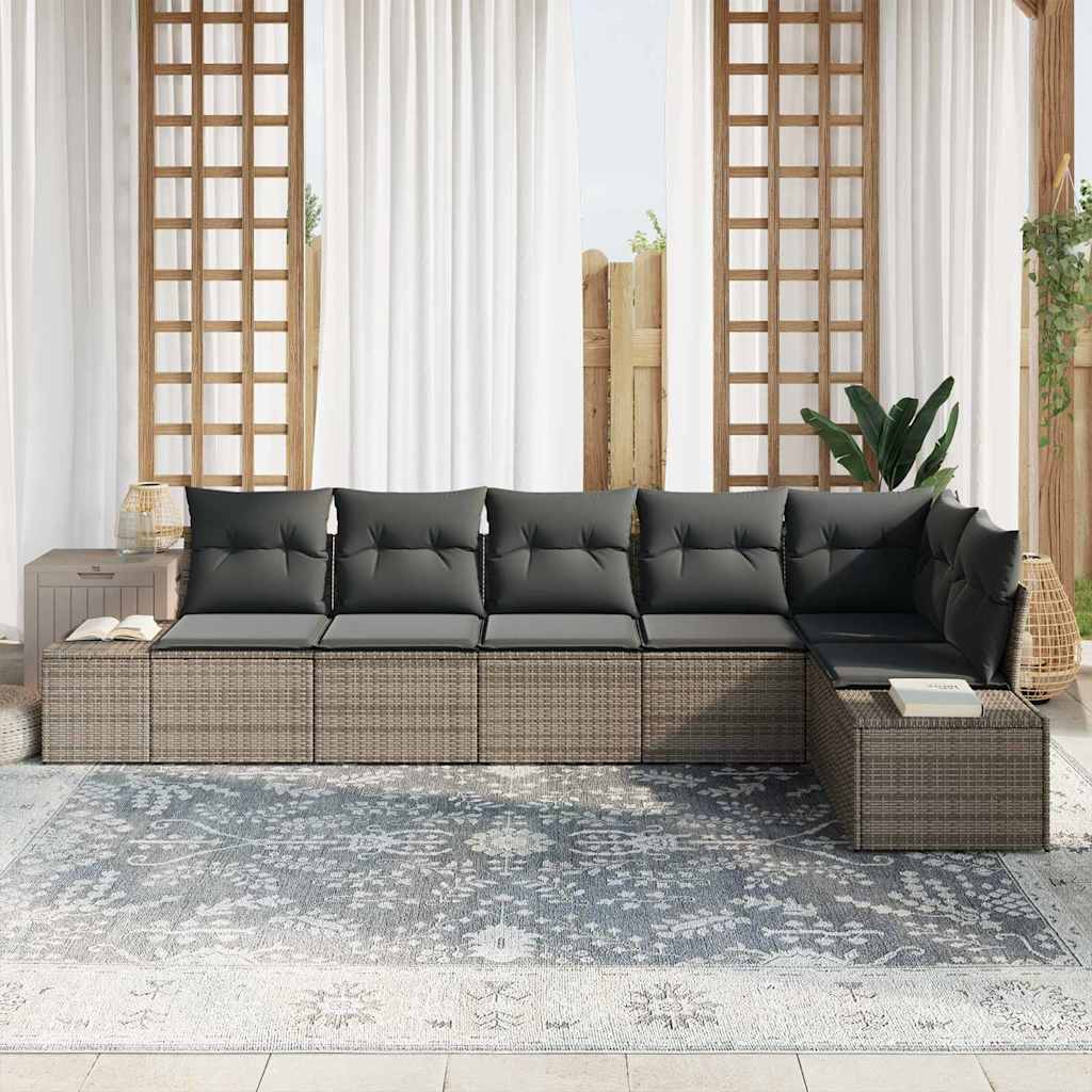 Garden Sofa Set with Cushions 6 pcs Grey Poly Rattan