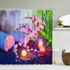 Tenda Doccia Meditazione Pietra Zen Bambù Verde Orchidea Tema Rilassante Spa Tessuto in Poliestere Impermeabile per Bagno Vasca da Bagno