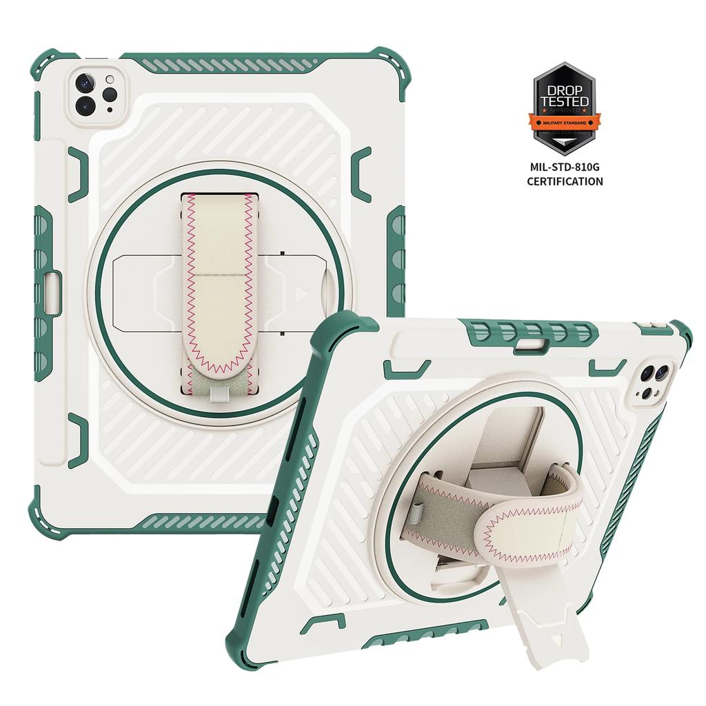 3In1 Shockproof Armor Tablet Full-Body Protect Case For IPad Pro13 M5 12.9 Air 4 5 10th A16 10.9 Kickstand Rotating Hand Strap Cover