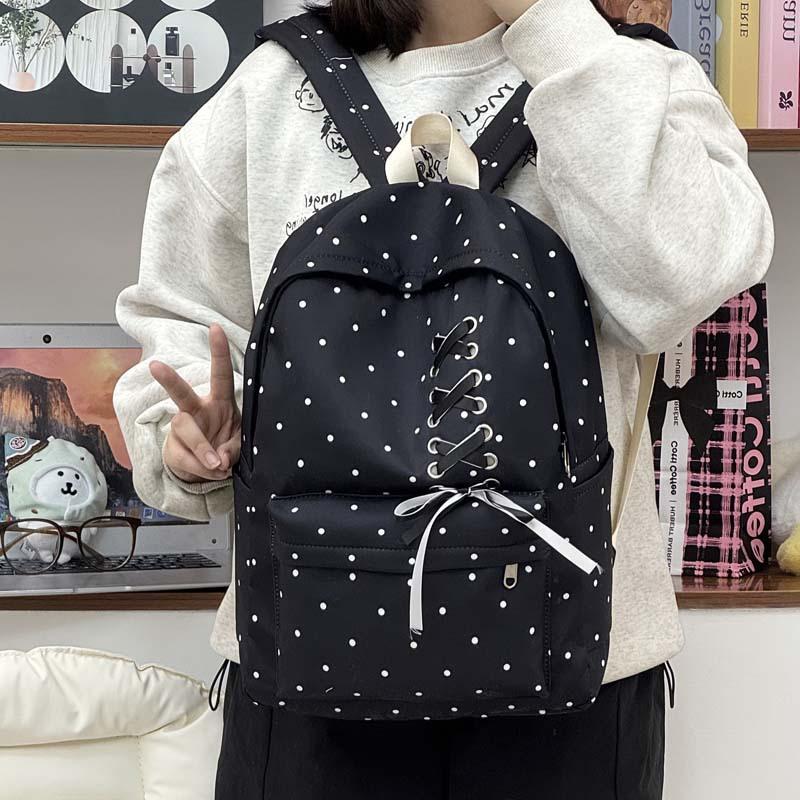 Schoolbag High-value polka dot girl Junior high school student schoolbag female, bow large capacity ins niche campus lightweight backpack
