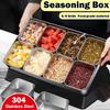 Durable 6/8 Grids Seasoning Box Rust-proof Food Grade Stainless Steel Food Container Rectangular Storage Box