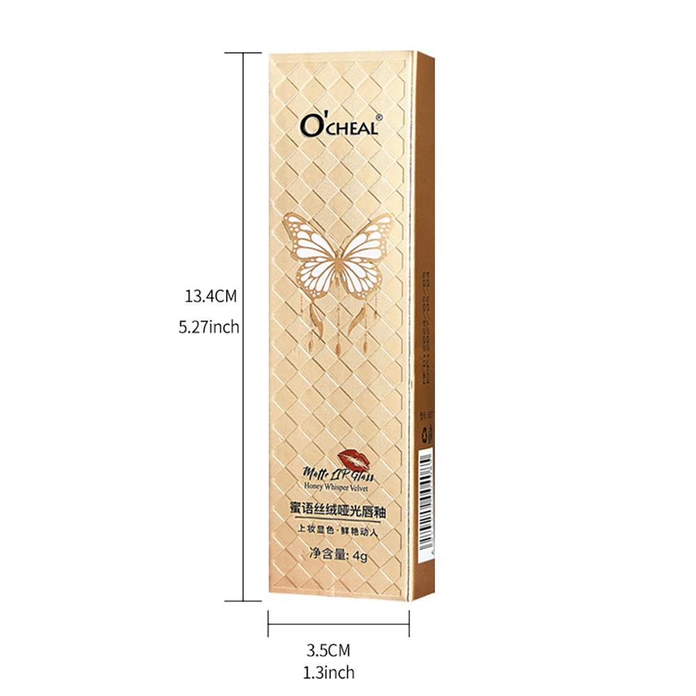 Samtmatter Lipgloss, wasserfest und langanhaltend, verblasst nicht leicht, aufhellender Lippenstift, Lippenschlamm, Schmetterlingsdesign