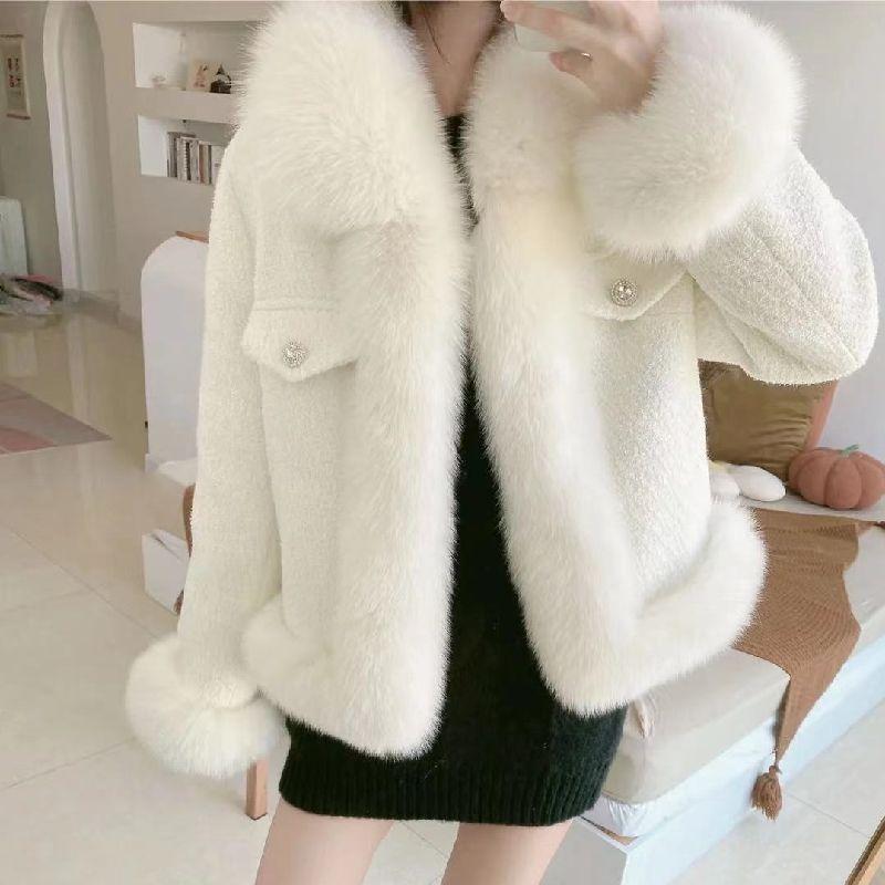 Imitation fox fur imitation fur jacket femininity new light and thin winter thickened cotton-padded coat
