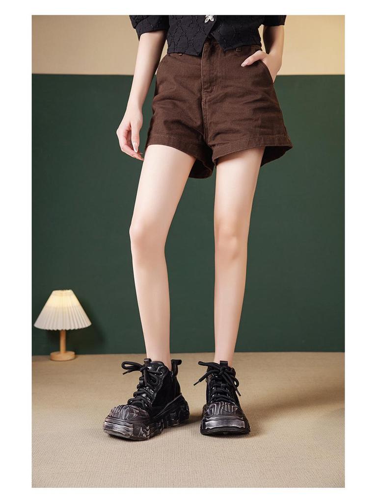 Dámské kotníkové boty z pravé kůže, černé: Lehká, Silná podrážka, Britský styl, Podzim/Zima 2025.