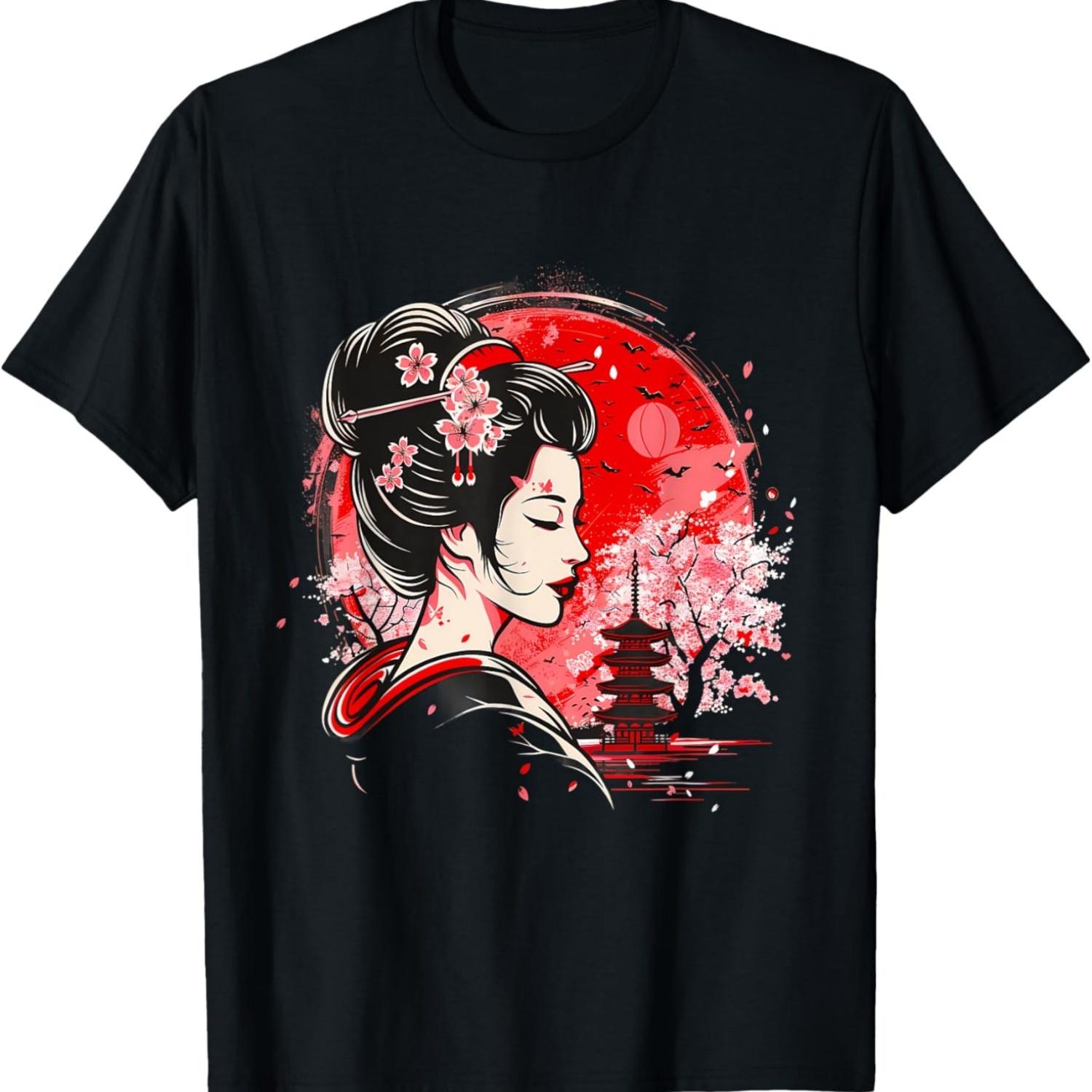 Кимоно Гейши Цветок Сакуры Девушка-Гейша Футболка(1) S чёрный