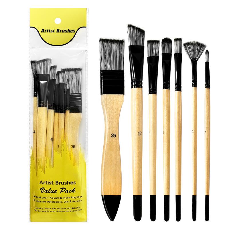 Set of 9 Nylon Oil Painting Brushes with Wood Handles - Includes Liner, Flat, and Art Brushes for Hand Painting